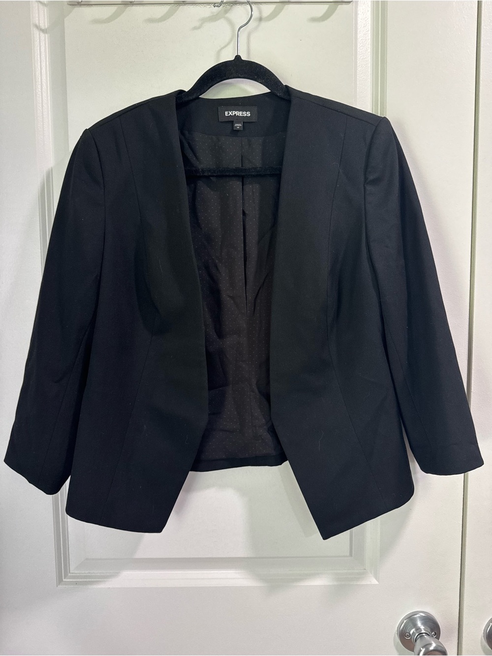 Express Collarless Open Front Blazer Suit Jacket 3/4 Sleeves Black 10